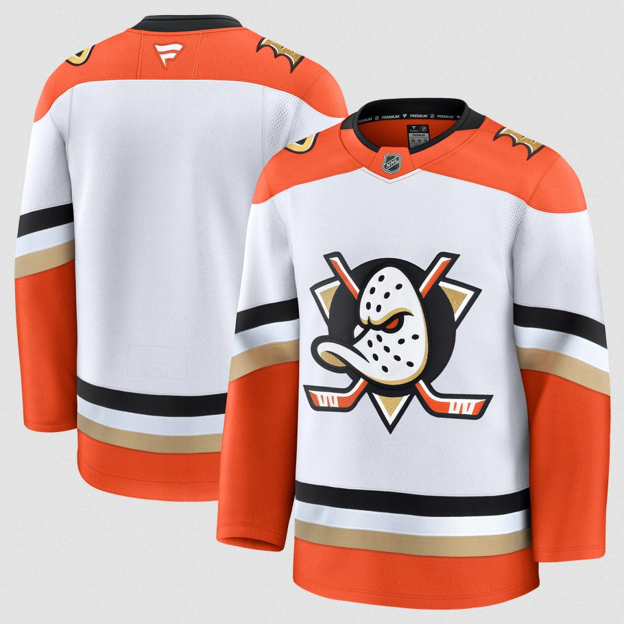 ANY NAME AND NUMBER ANAHEIM DUCKS HOME OR AWAY FANATICS NHL JERSEY (WITH PROPER HAND STITCHED ON ICE NAME/NUMBER PREMIUM MODEL)
