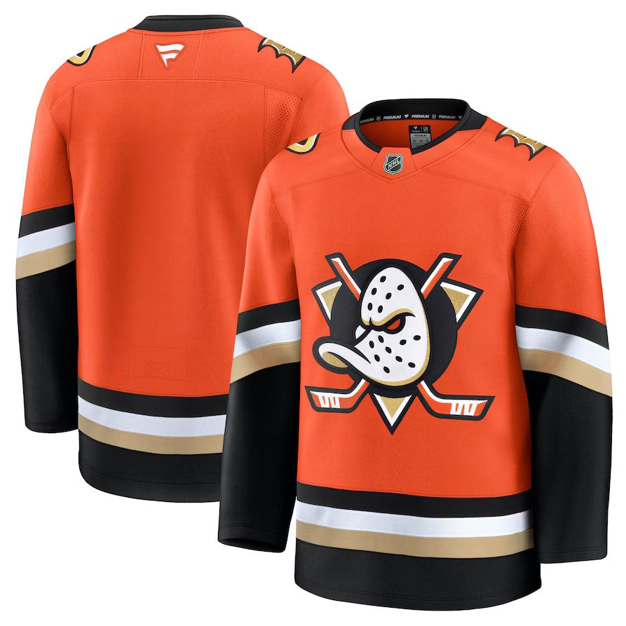 ANY NAME AND NUMBER ANAHEIM DUCKS HOME OR AWAY FANATICS NHL JERSEY (WITH PROPER HAND STITCHED ON ICE NAME/NUMBER PREMIUM MODEL)