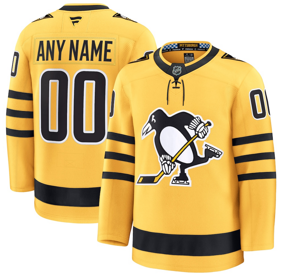 ANY NAME AND NUMBER PITTSBURGH PENGUINS ALTERNATE FANATICS PREMIUM NHL JERSEY (HAND STITCHED ON-ICE NAME/NUMBER/CUSTOMIZATION)