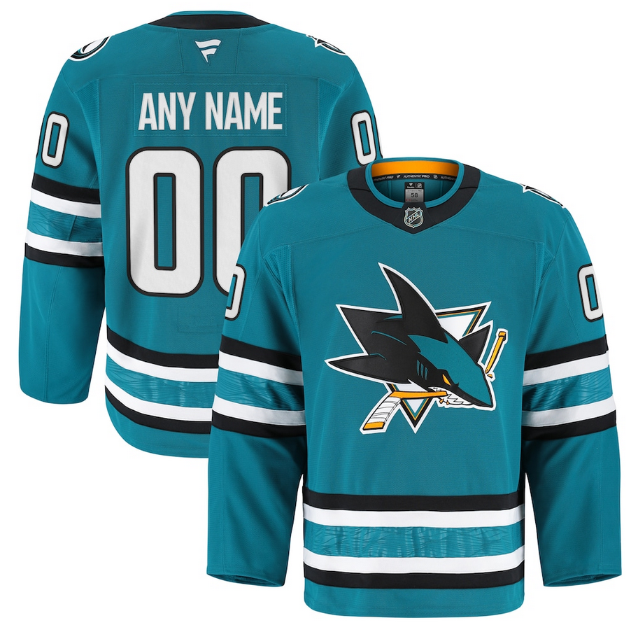 ANY NAME AND NUMBER SAN JOSE SHARKS HOME FANATICS AUTHENTIC PRO GAME NHL JERSEY MADE IN CANADA MIC (HAND STITCHED ON-ICE NAME/NUMBER/CUSTOMIZATION)