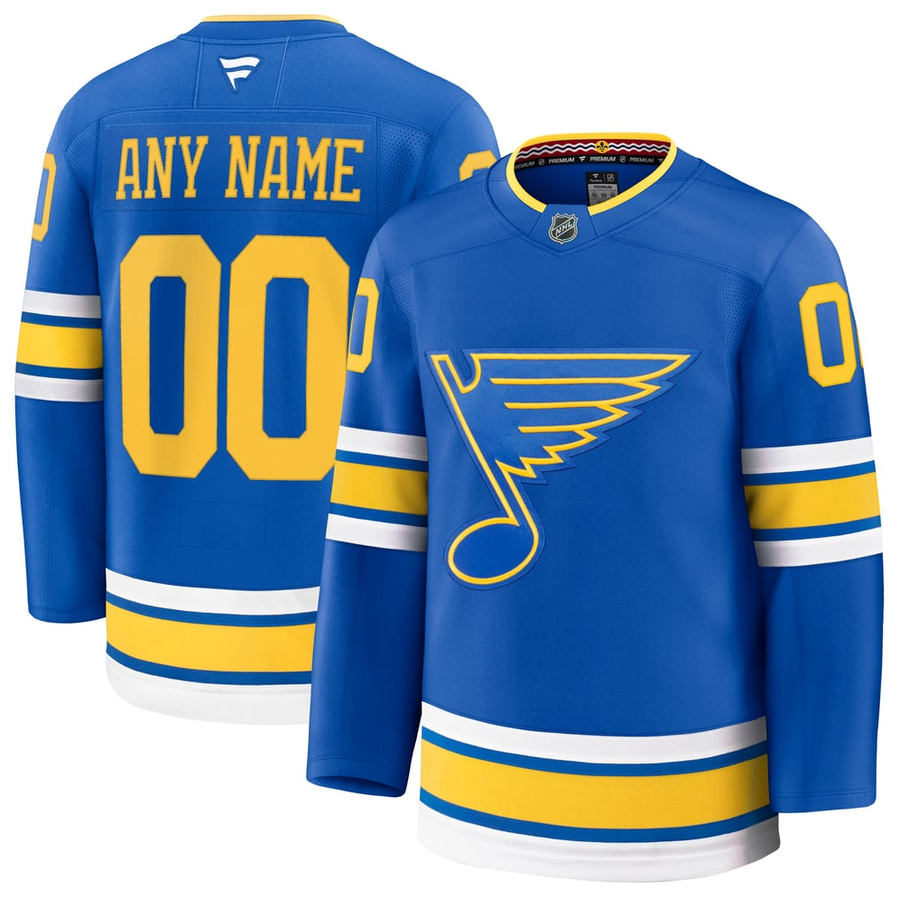 ANY NAME AND NUMBER ST. LOUIS BLUES HOME OR AWAY FANATICS PREMIUM NHL JERSEY (HAND STITCHED ON-ICE NAME/NUMBER/CUSTOMIZATION)