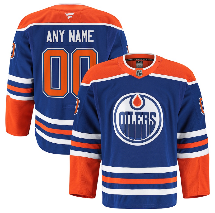 ANY NAME AND NUMBER EDMONTON OILERS HOME FANATICS AUTHENTIC PRO GAME NHL JERSEY MADE IN CANADA MIC